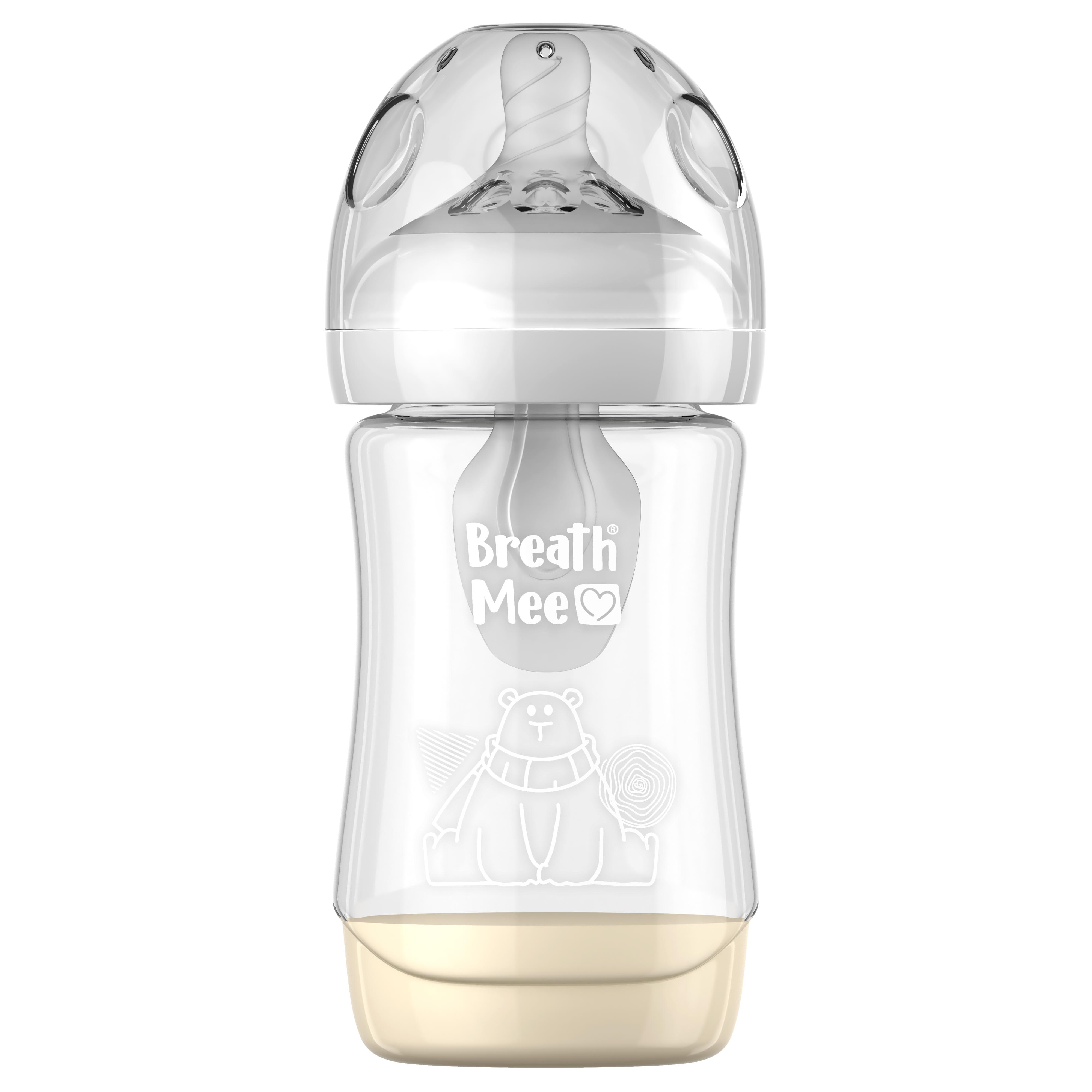 بطری شیر خوری دهانه عریض Ventilation با حجم 270 سی سی 6-12 ماه برث می breath mee