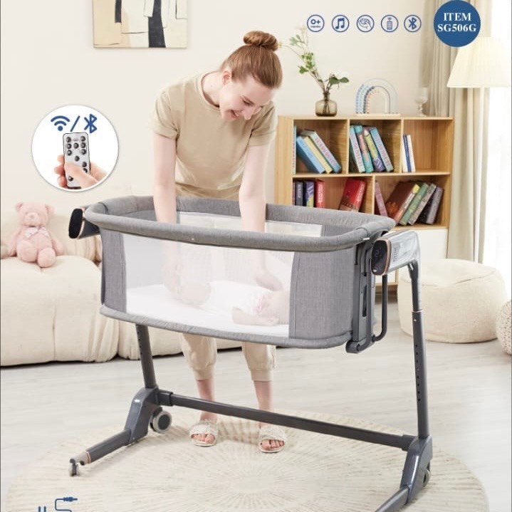 تخت و گهواره کنار مادر برقی 3 کاره کیدیلو Kidilo SG506G - طوسی