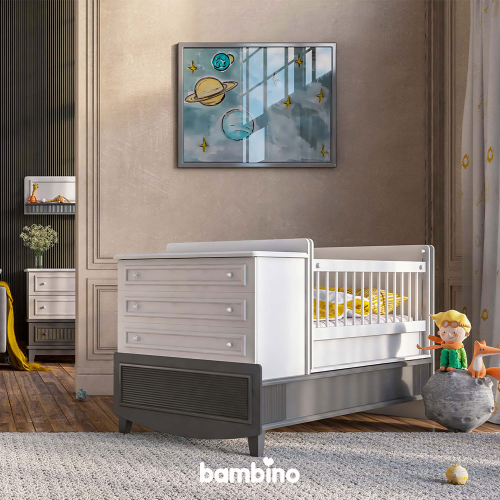 تخت خواب نوزاد چهارمنظوره سرویس سیسمونی مدل راشل rashel بامبینو bambino