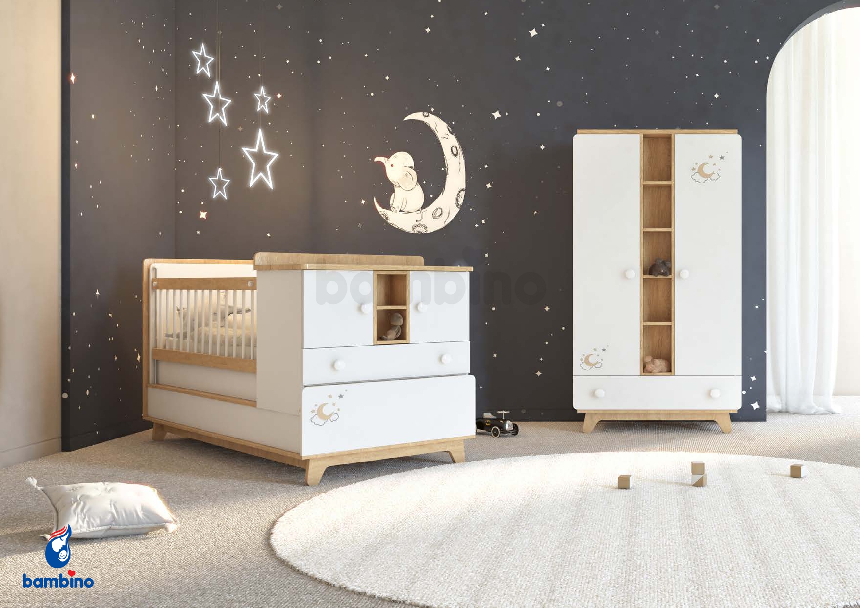 تخت خواب کودک نوجوان چهار منظوره سیسمونی نوزاد مون استار moonstar بامبینو bambino