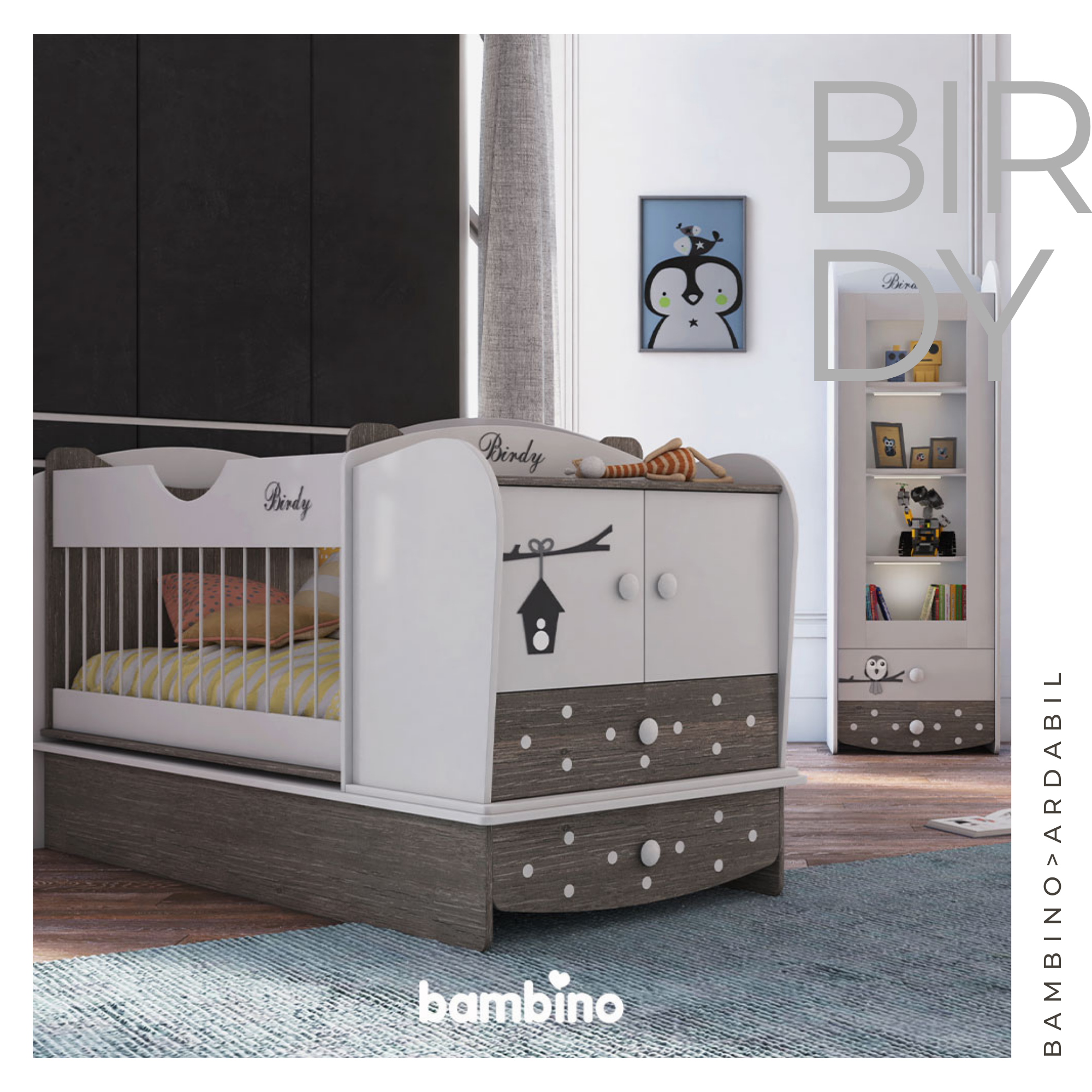 تخت سیسمونی نوزاد نوجوان چهارمنظوره سرویس بردی birdy بامبینو bambino