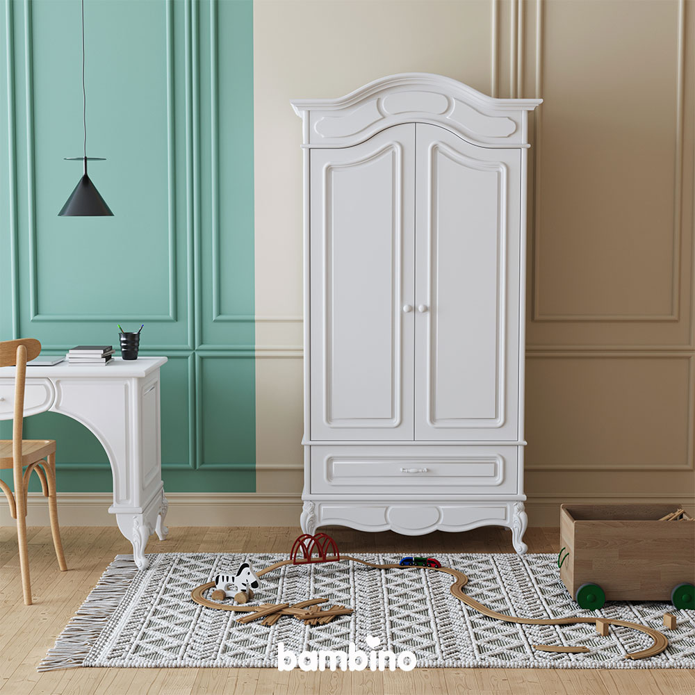 کمد نوزاد دو درب سرویس سیسمونی مدل رویال royal (رنگ موشی) بامبینو bambino