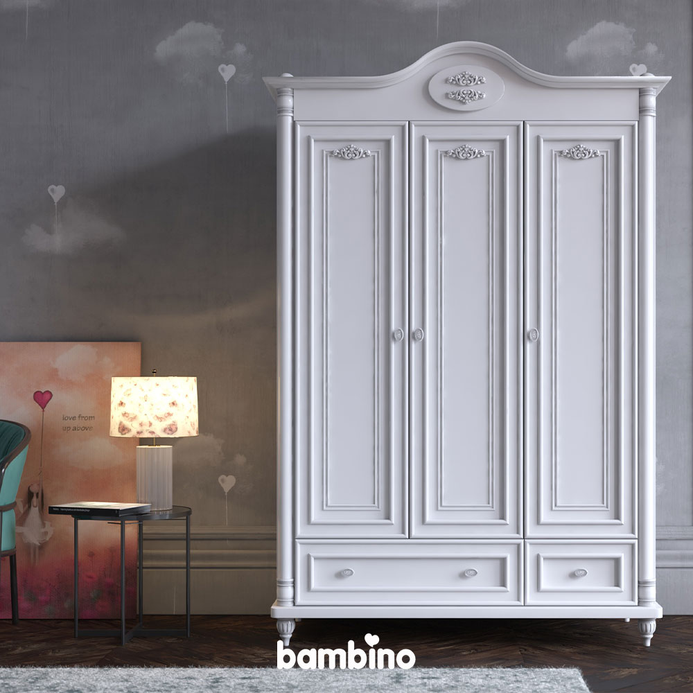 کمد بزرگ لباس سه درب سیسمونی نوزاد رومانتیک romantic بامبینو bambino