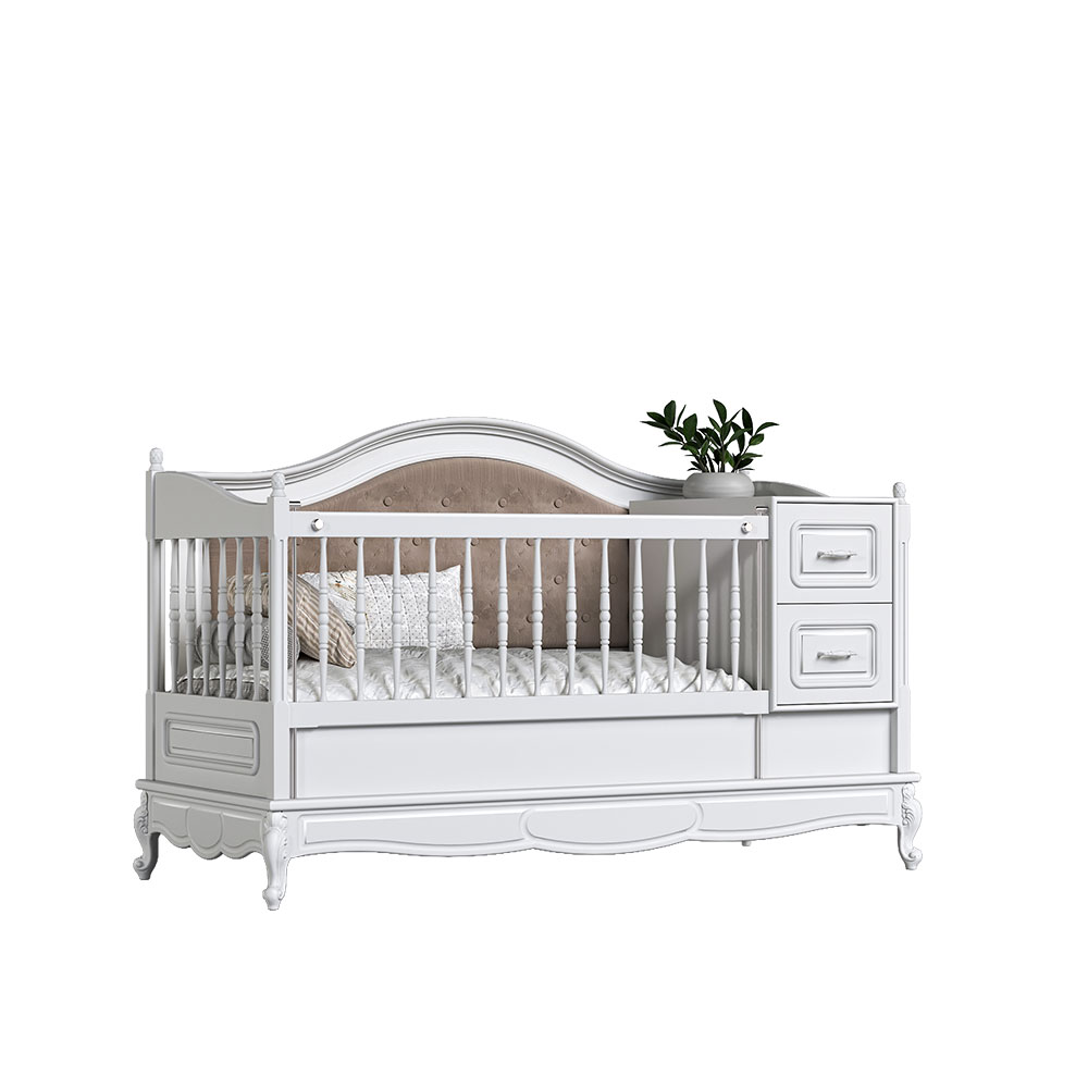 تختخواب نوزاد نوجوان کاناپه سرویس سیسمونی مدل رویال royal (رنگ موشی) بامبینو bambino