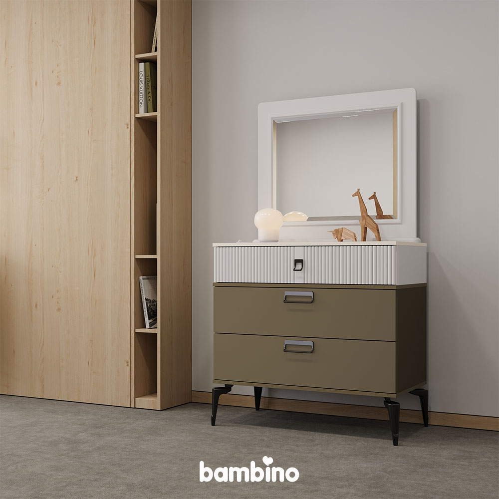 قاب آینه ساده سفید سرویس سیسمونی و نوزاد مدل کارمل carmell بامبینو bambino