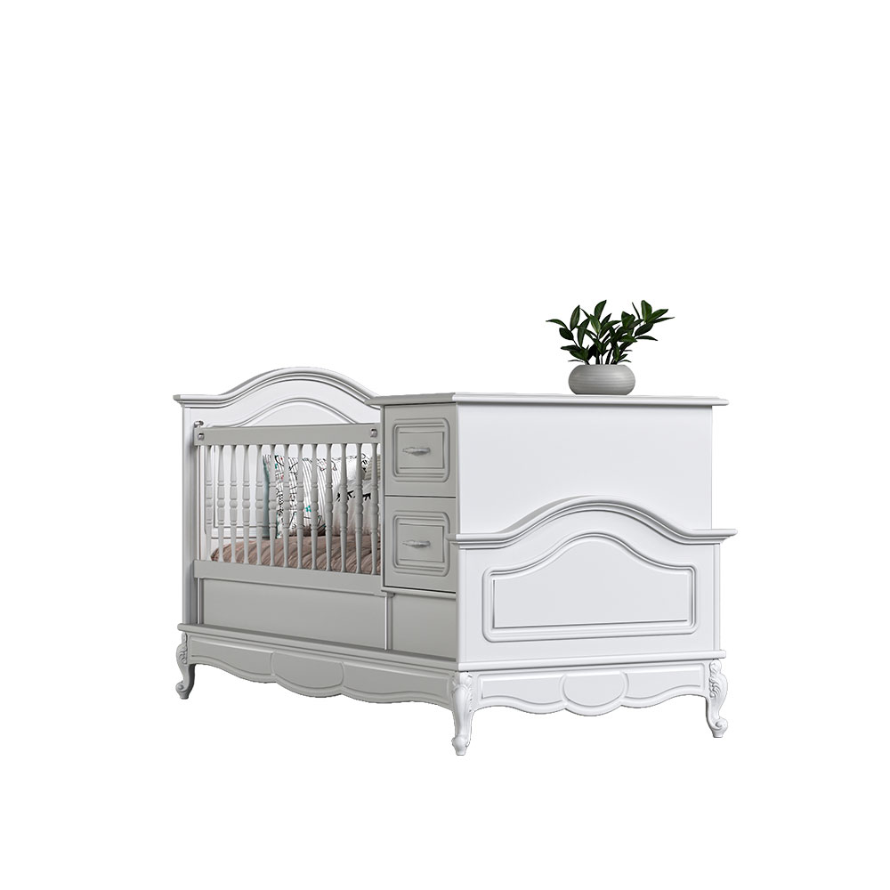 تخت نوزاد نوجوان شو دو صندوق سرویس نوزاد مدل رویال royal (رنگ موشی) بامبینو bambino